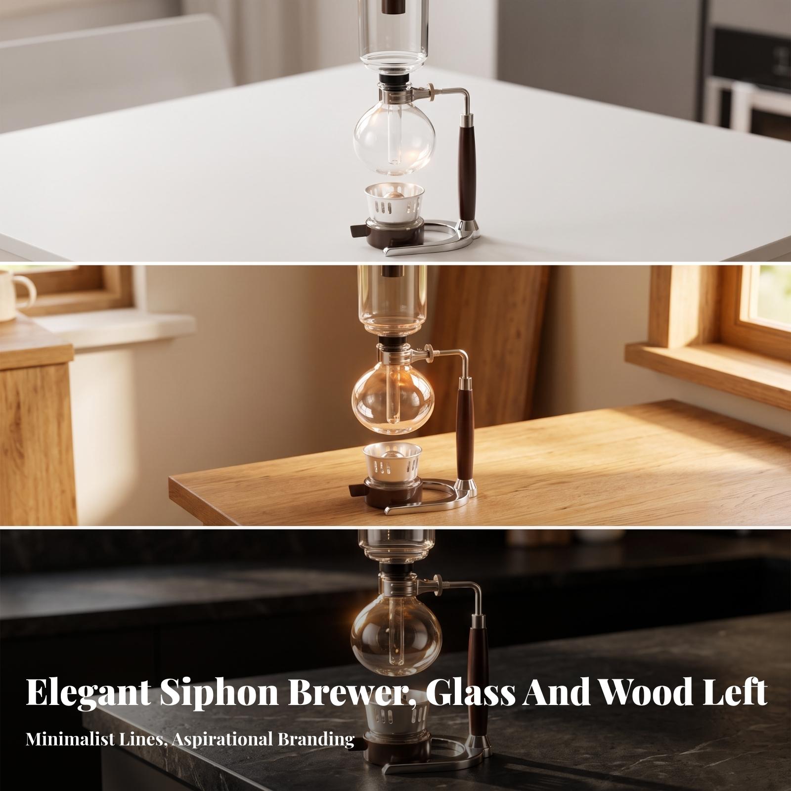 Coffee Equipment Pour Over - 木製ハンドルとガラス球チャンバーを備えた真空サイフォン式コーヒーポット（手動式コーヒーメーカー）