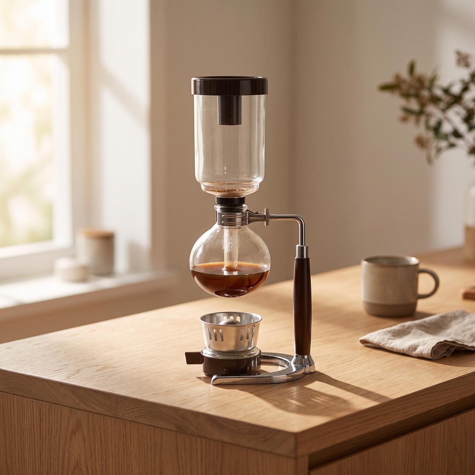 木製ハンドルとガラス球チャンバーを備えた真空サイフォン式コー - Coffee Equipment Pour Over のレビューと価格