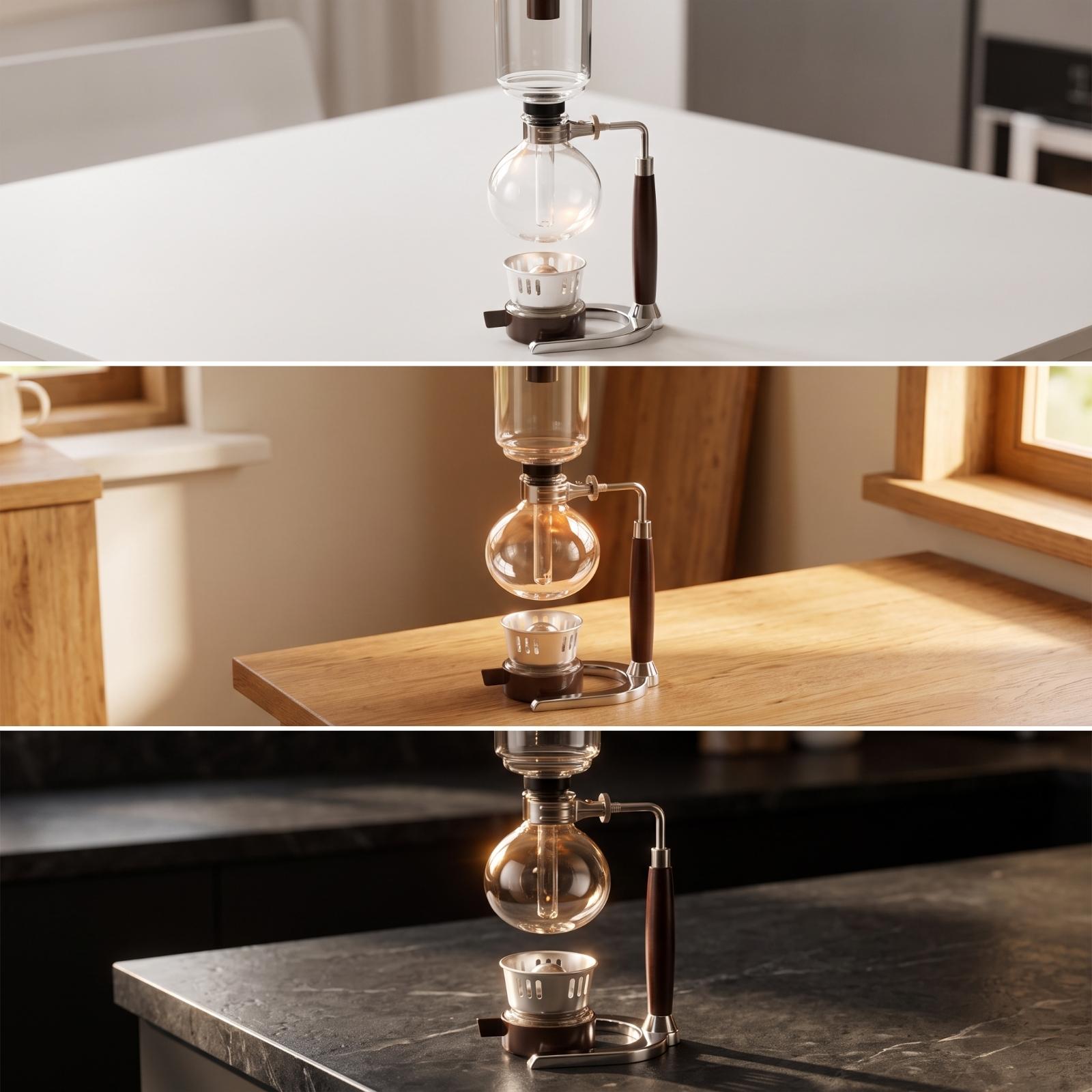 木製ハンドルとガラス球チャンバーを備えた真空サイフォン式コー - Coffee Equipment Pour Over のレビューと価格