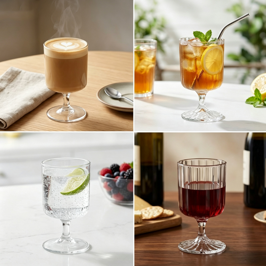 2種類のデザインの透明な脚付きグラス。レトロな縦縞模様。水、 - Espresso Shot Glass のレビューと価格